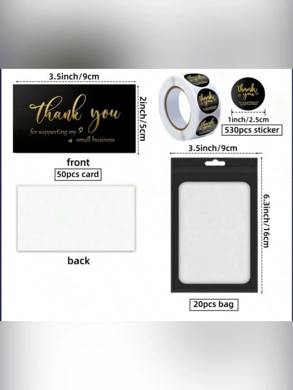 600 piece Black and Gold Thank You Sticker Set